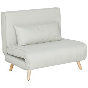 Bäddfåtölj i Nordisk Design, Hopfällbar Enkelsoffa med Justerbart Ryggstöd, Bekväm Gästsäng i Linnetyg för Vardagsrum, Grå