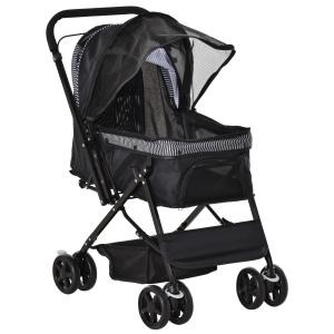 Hundvagn Husdjursvagn Hopfällbar Buggy för Små Hundar och Katter Svart av Oxford Tyg och Stål Transportvagn med Korg 76,5 x 52 x 95 cm