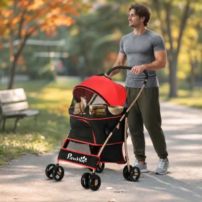 Hundvagn 2-i-1 med Bärväska, Max 10 kg, Röd
