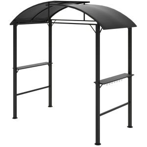 Grillpaviljong 233 X 110 X 235 Cm Vindtät Trädgårdspaviljong Med Dubbeltak, Hyllor, Lusthus Med Uv-Skydd, Bbq-Paviljong Av Stål, Trädgårdstält Grilltält För Festgrill, Mörkgrå