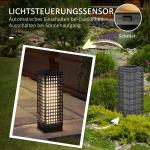 Sollampa Rottinglampa Grå av Stål och Rotting för Balkong Vattentät Väg Ljus med Ljussensor Automatisk LED Trädgårdslampa