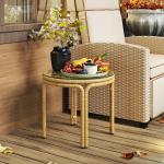 Runt Sidobord i Polyrattan, Soffbord med Glasbordsskiva, Gul, Ø50 cm