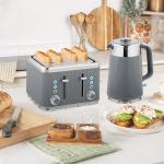 Frukostset Vattenkokare och Brödrost Retro Grå Rostfritt Stål för Kök Snabbkokning och 7 Rostningslägen 1,7 Liter 2200W