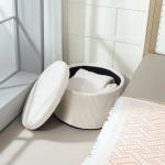 Pall Fotpall med Förvaringsutrymme Beige av Manchesterlook för Vardagsrum och Sovrum Rund Pall med Lock 60 x 60 x 41 cm