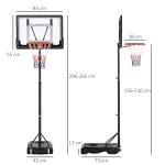 Flyttbar Basketkorg för Barn, Höjdjusterbart Basketställ på Hjul, Robust Konstruktion för Utomhuslek på Uppfarten, Svart, 206-260 cm