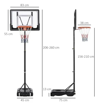 Flyttbar Basketkorg för Barn Höjdjusterbart 206-260 cm