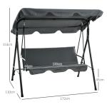 Hammock Trädgårdsgunga 3-Sits Grå av Tyg och Metall för Trädgård och Terrass Gunga med Soltak 240 kg 172 x 110 x 153 cm
