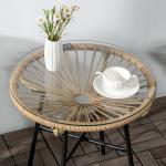 Trädgårdsbord i Bohostil med Härdat Glas och Väderbeständig Yta för Balkong Hållbar och Stabil Beige PE-rotting 50 x 50 x 50 cm