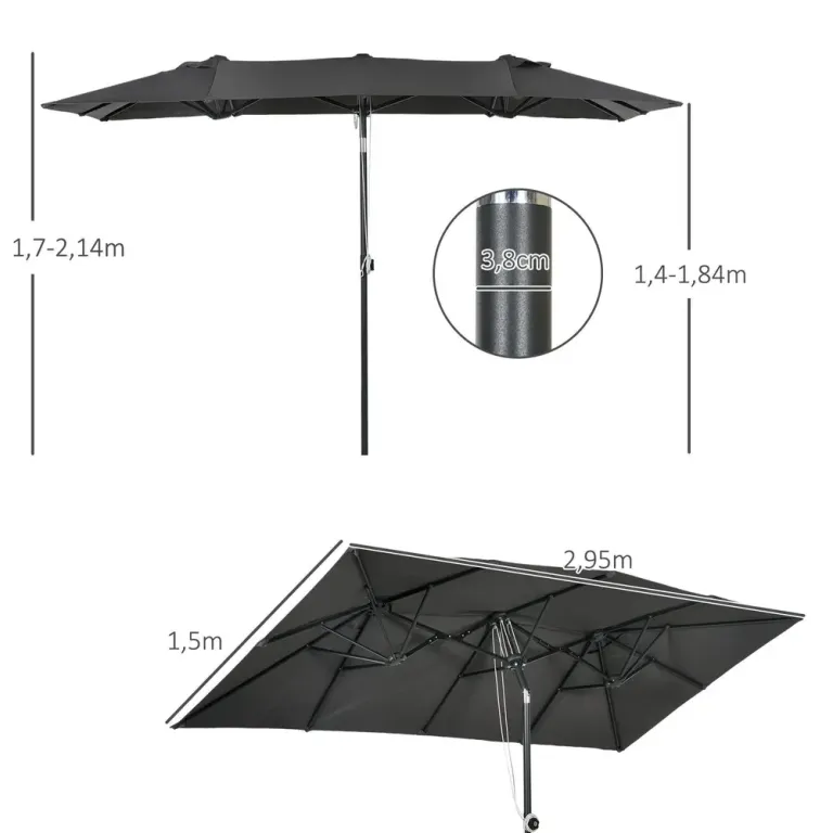 Träparasoll Grå av Polyester 150 x 295 cm