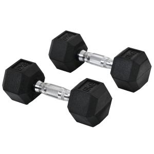 Hexagon Hantlar 2-Pack i Gjutjärn, Gummerade Vikter med Räfflat Grepp, Ergonomiska Hantlar för Styrketräning Hemma, Svart, 2 x 6 kg