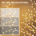 Konstgjord Björk med 120 LED-ljus, 3 Ljusstyrkor, Hopfällbara Grenar, IP44, Vit, 150 cm