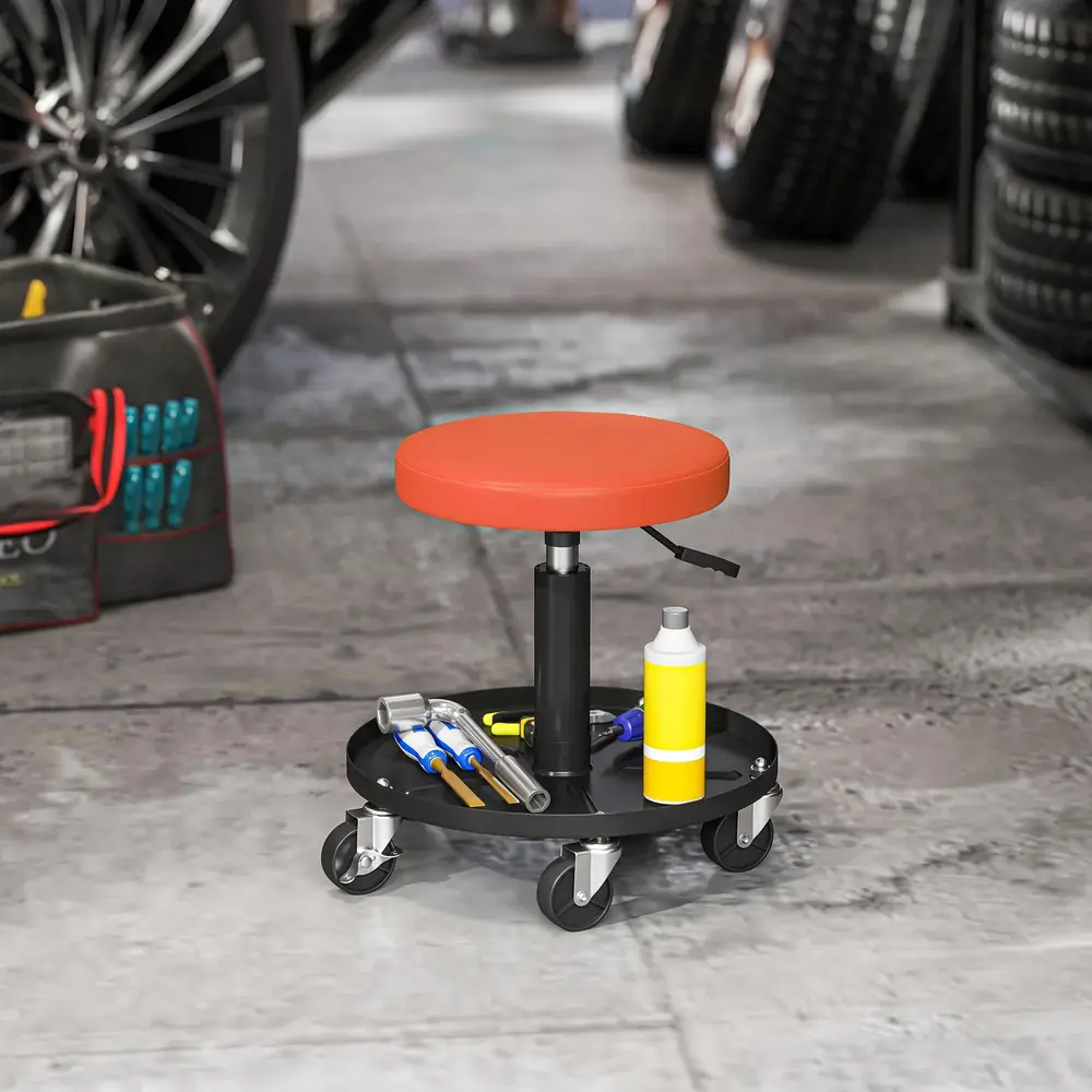 Verkstadspall Höjdjusterbar med Hjul 38–50 cm, Orange