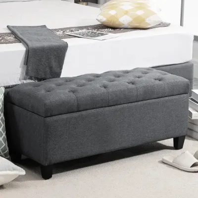 Sittbänk med Förvaring i Linnelook Grå 100 x 40 x 44 cm