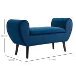 Bänk Förvaringsbänk Stoppad Sängbänk Mörkblå av Sammetslook och Trä för Sovrum och Hall Bänk med Armstöd 118 x 42 x 66 cm