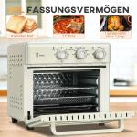 Minugn med Varmluft 20L, Kompakt Bordsugn med Pizzasten, Mångsidig Ugn med Timer och Tillbehör, Gräddvit, 1400 W
