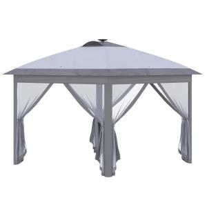 Hopfällbar Paviljong Gazebo Grå av Oxford Tyg och Metall för Trädgårdsfester Pop-Up Tält med LED och Mesh Sidoväggar 3,3 x 3,3 m