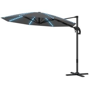 Aluminium Fribärande Parasoll LED Solar, Höjdjusterbart med UV50+, Mörkgrå, Ø300 cm