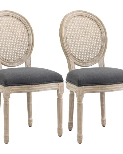 Set med 2 Mjukt Stoppade Vintage Köksstolar i Rotting Grå