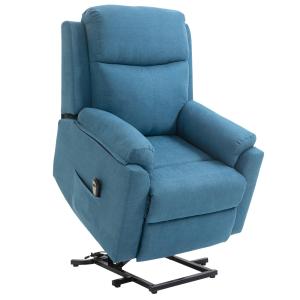 Elektrisk TV-Stol med Uppresningshjälp, Bekväm Relaxfåtölj i Linnetyg, Justerbar Liggfunktion för Seniorer, Blå, 83 x 89 x 102 cm