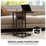 Sidobord Hopfällbart med USB-portar för Laddning och Modern Design Hållbar och Praktisk Brun Metall och Trä 39 x 29 x 57 cm