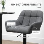 Barstolar i Linnetyg 2-Pack, Snurrbara Köksstolar med Ryggstöd, Justerbar Höjd och Fotstöd, Grå, 57,5 x 52,5 x 93-114 cm