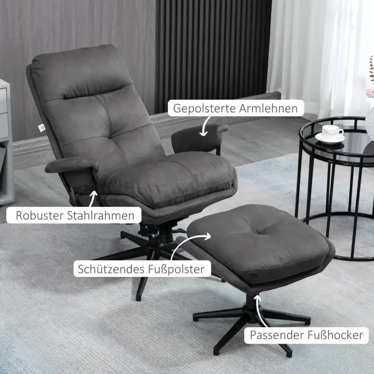 Snurrbar TV-Fåtölj med Pall Relaxstol med Liggfunktion