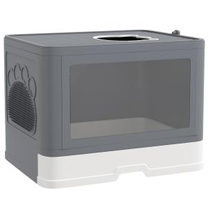 Kattlåda Toalett Grå av Plast för Katter upp till 4 kg Inomhusbruk med Lock och Skopa Hygienisk Design 48,5 x 38 x 36,5 cm