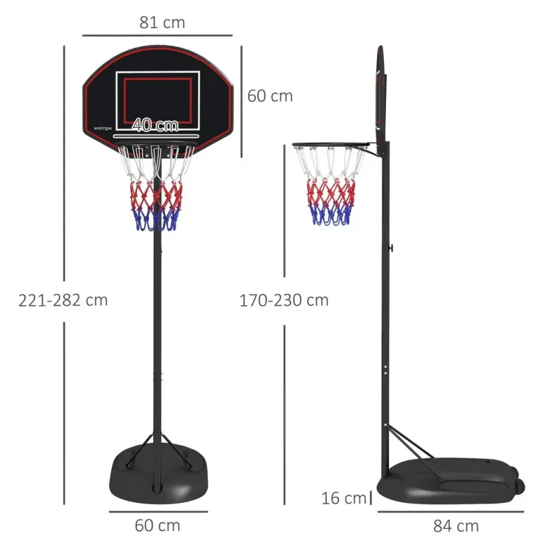 Basketkorg Basketstativ Svart av Stål 221-282 cm