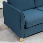 Soffa Loveseat Blå av Tyg med Linnelook och Trä för Vardagsrum 2-Sits Stoppad Soffa i Modern Stil Bekväm Sittplats