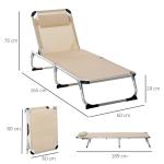 Justerbar Solsäng i Aluminium, Hopfällbar Solstol med 5 Lägen, Ergonomisk Design i Beige Textilene, Beige, 170 x 60 x 76 cm