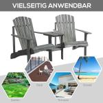 Adirondackstol för 2 med Bord Klassisk Trädgårdssoffa Massivt Trä med Parasollhål Bekväm Sittgrupp Grå 178 X 87 X 92 Cm
