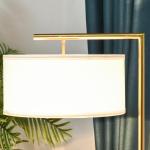 Elegant Golvlampa med Linnéskärm, Modern Läslampa med E27-Sockel och Metallfot, Stämningsbelysning för Vardagsrum och Kontor, Guld/Vit, 47 x 37 x 153 cm