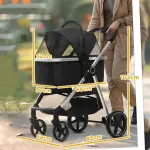 Hundvagn 3-i-1 Djurvagn Svart av Polyester och Metall för Hundar upp till 15 kg Hopfällbar med Bromsar och Nätfönster Bilbarnstol