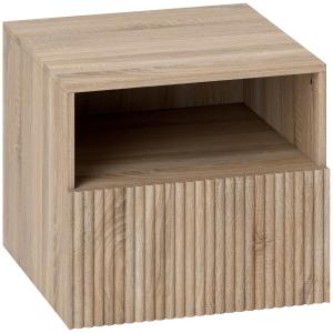 Sängbord Väggmonterat Ljusbrun Spånskiva för Sovrum Vägghängt Nattduksbord med Låda och Öppen Hylla Svävande Design Modern Inredning