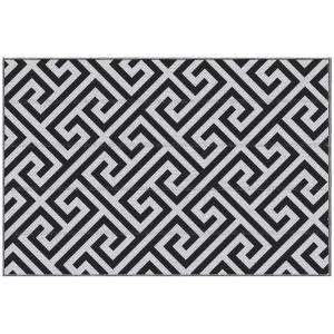 Utomhusmatta Hållbar Svart Vit Plast för Terrass och Altan med Vändbar Design och Förstärkta Kanter Prisvärd Modell för Uteplats 121 x 182 cm