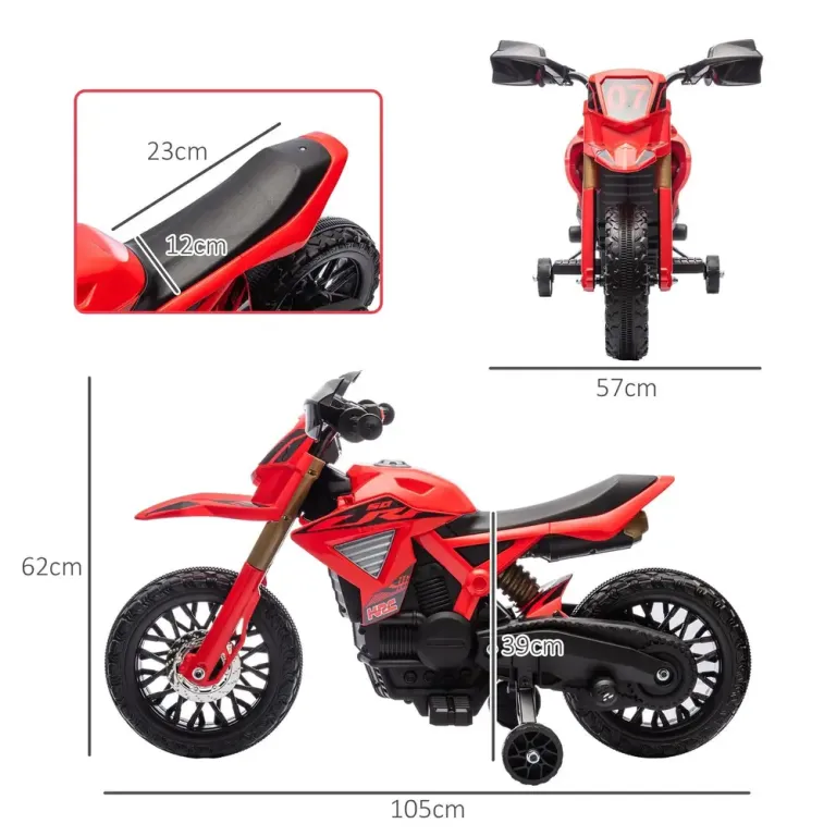 Elektrisk Barnmotorcykel 6 v med Stödhjul Röd