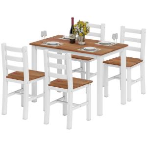Matsalsset, Matbord med 4 Stolar i Furu, Brun+Vit