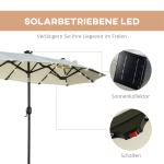 Dubbelparasoll med Solcellspanel och 35 LED-Lampor för Terrass Hållbar och Stabil Beige Polyester och Stål 2,92 x 1,50 x 2,18 m