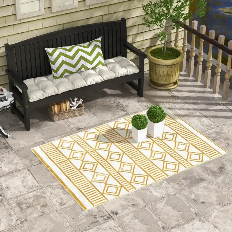 Utomhusmatta Plastmatta Kaffe och Vit av Plast 121 x 182 cm