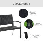 Trädgårdsbänk Konstrotting 2-Sits Parkbänk med Stålram och Ryggstöd Väderbeständig Svart 122 X 60 X 87 Cm