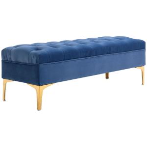 Bänk Skobänk Sammet med Upphöjda Ben för Sovrum och Hall Blå 118 X 45 X 42 Cm