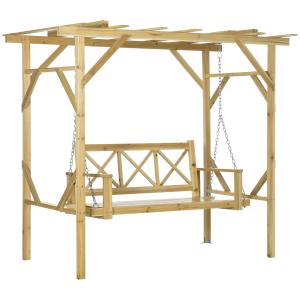 Hammock i Massivt Trä 2-Sits, Klassisk Trädgårdsgunga med Tak, Robust Hängsoffa för Uteplatsen, Natur, 221 x 140 x 196 cm