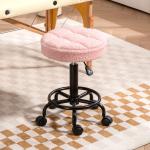 Höjdjusterbar Svängbar Rullpall, 360° Vridbar Arbetspall, Rosa, Ø50x50-66 cm