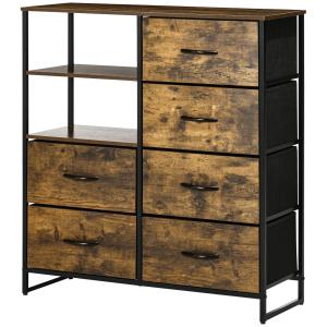 Byrå med Öppna Hyllor, Justerbara Fötter, MDF och Stål, Brun/Svart, 84 x 30 x 92 cm