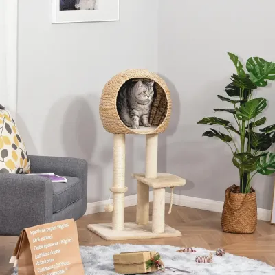 Klösträd för Katt med Koja och Sisalrep 100 cm Beige