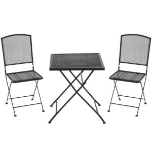 Bistroset i Metall 3 Delar, Kompakt Balkonggrupp med Bord och Två Stolar, Hopfällbar Utemöbel, Grå