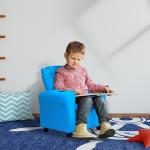 Barnfåtölj med Liggfunktion Minisoffa för Barn 3-6 År med Mugghållare Idealisk för Lekrum Blå 62 X 52 X 69 Cm