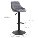 Barstolar 2-pack Prisvärd Mörkgrå Sammet för Kök och Bar med Justerbar Höjd och Fotstöd Ergonomisk Design i Metall Robust Modell