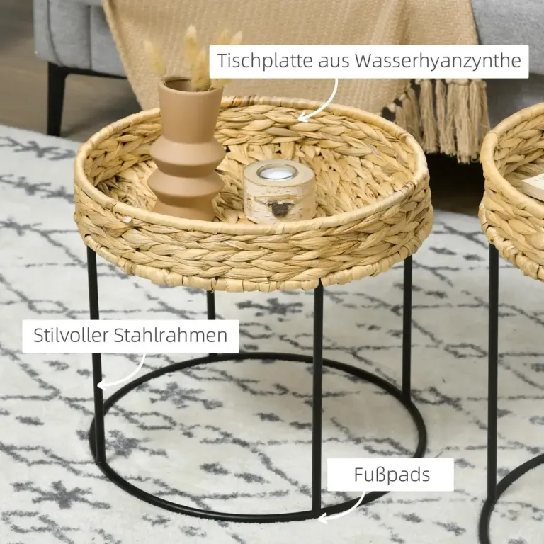 Soffbord Set om 2 i Vattenhyacint & Stål – Natur