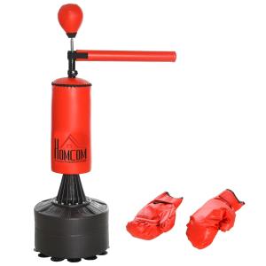 Boxningssäckset 3 Delar med Stativ Pump och Handskar för Boxningsträning Svart Röd 88 X 48 X 155-205 Cm